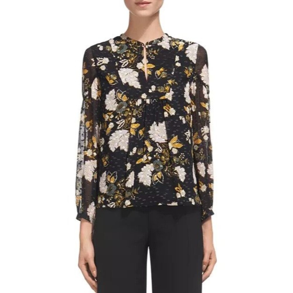 Whistles Belize Botanical-Print Silk Blouse 4 Boho Artsy, Elevated Casual,